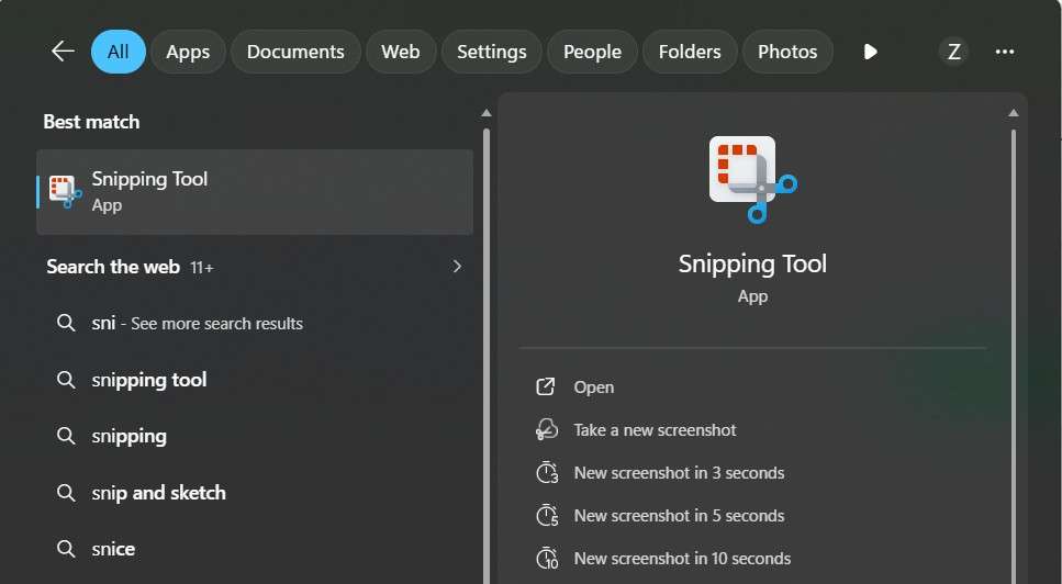 Windows Snipping Tool Search